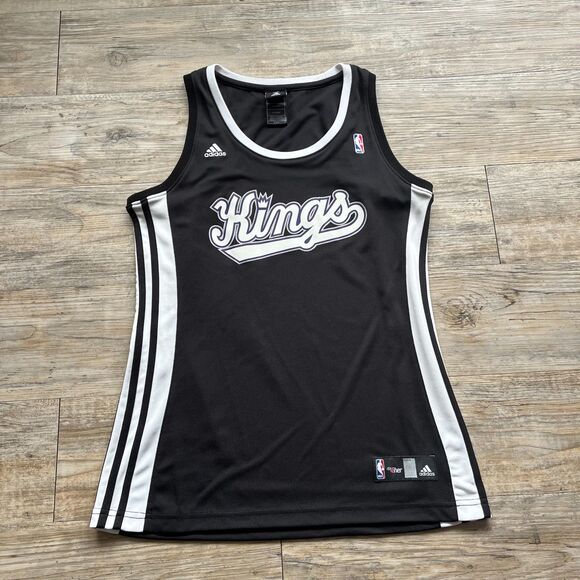 NBA Sacramento Kings Jersey Medium Tank Adidas Black White Stripe Blank NBA4Her - Picture 1 of 7